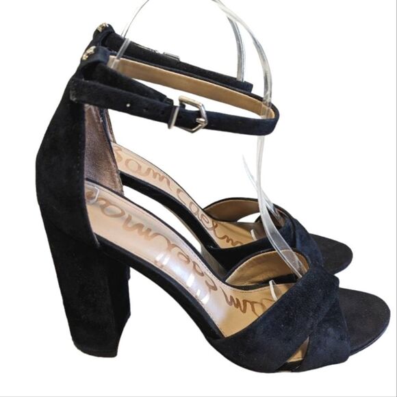 Sam Edelman black suede Yancy block heels open toe ankle strappy womens 8 - Picture 2 of 8
